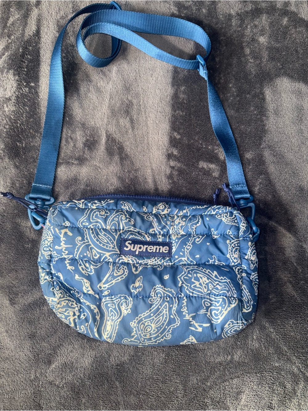 Supreme Pertex Puffer Blue Paisley Crossbody Bag